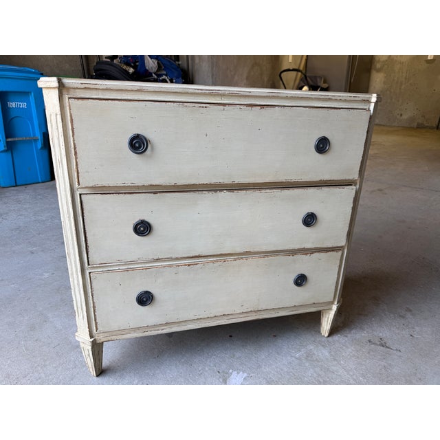 Gustavian or Swedish Creme Painted Distressed Dresser Console Table Circa 1920s For Sale - Image 9 of 11