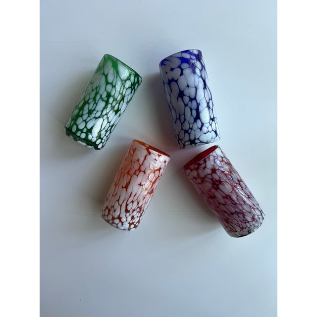 1980s Hand Blown Colorful Confetti Glass 4 Pieces For Sale - Image 5 of 6