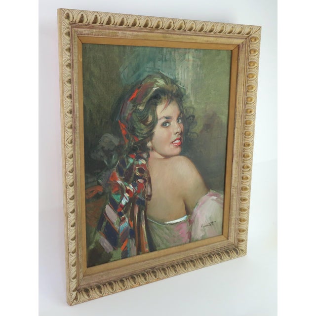 Giordano Giovanetti Italian Portrait Painting of an Exotic Woman, 1950's For Sale - Image 9 of 11