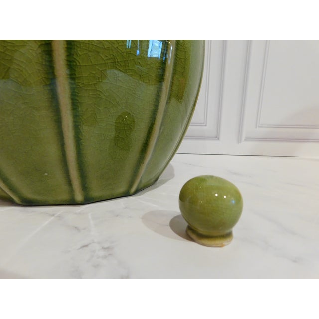 Wood Vintage Tanner Kenzie Avocado Green Ceramic Gourd Lamps - Pair For Sale - Image 7 of 17