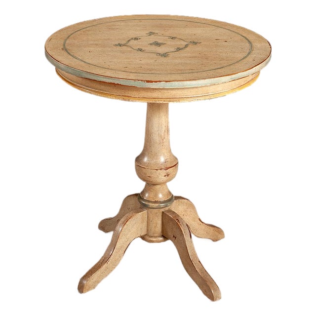 Handcrafted Italian Round Pedestal Accent Table With Hand-Painted Top For Sale
