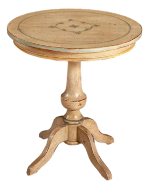 Handcrafted Italian Round Pedestal Accent Table With Hand-Painted Top