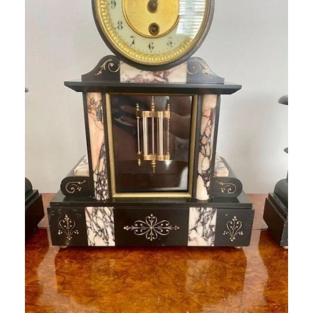 Antique Victorian Block Marble Clock, 1860, Set of 3 For Sale - Image 6 of 9