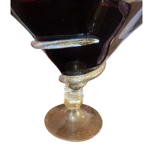 Dark Amethyst Murano Glass & Gold Fleck Glass Compote. Signed by Camozzo. For Sale - Image 9 of 10