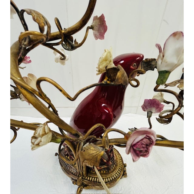 Early 19th Century A Large Pair of Chinoiserie Regency Exotic Opposing Heron Gilt-Bronze-Mounted & Porcelain Parrot Candelabra For Sale - Image 10 of 16