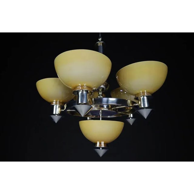 Mid-Century Modern Sculptural Italian Chandelier in Brass & Amber-Gold Opaline Glass, 1970s For Sale - Image 3 of 18