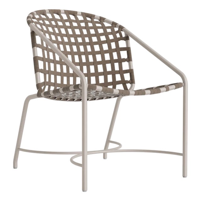 Brown Jordan Kantan Aluminum Suncloth Arm Chair, Dove frame with Mica fabric For Sale