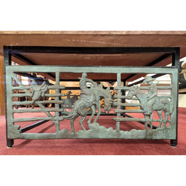 John B. Mortensen Western Sculptural Stone-Top Table, Bronze Panel For Sale - Image 9 of 13