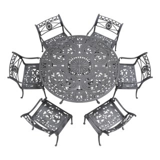 Kenneth Lynch Style Star and Dolphin Garden Table and Six Chairs For Sale