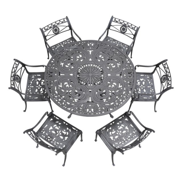 Kenneth Lynch Style Star and Dolphin Garden Table and Six Chairs For Sale