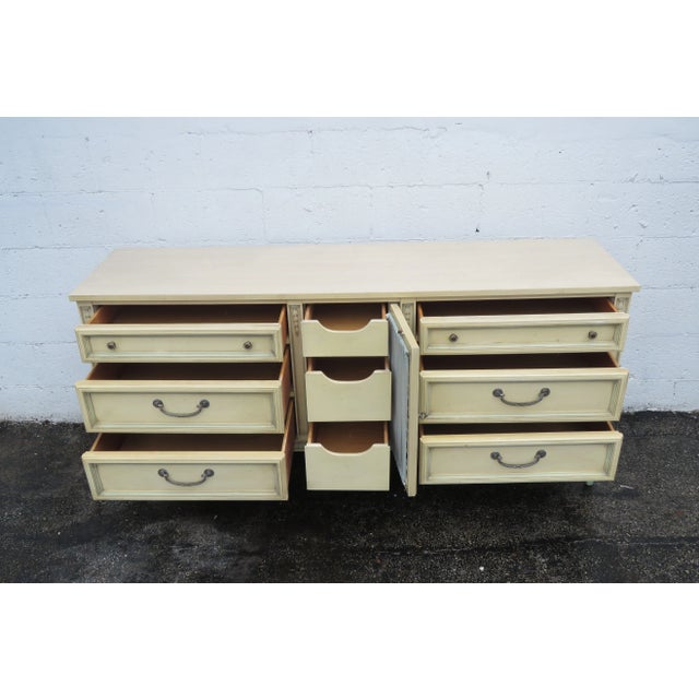 French Shabby Chic Painted Long Dresser Bathroom Vanity Tv Console For Sale - Image 4 of 13