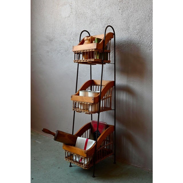 Rustic Grocery Store Shelf with Wrought Iron and Wicker Baskets, 1960s For Sale - Image 3 of 14