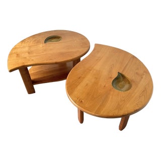 Elm Drop Coffee Tables, 1970s, Set of 2 For Sale