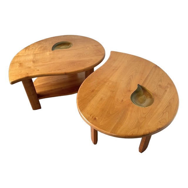 Elm Drop Coffee Tables, 1970s, Set of 2 For Sale