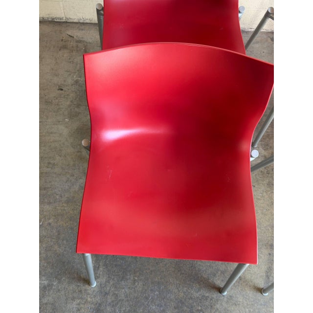 Philippe Starck Red Stacking Chairs Set of 6 Molded Plastic and Aluminum 1990s For Sale - Image 9 of 14