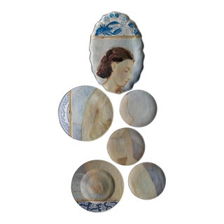 "Flemish Nude" - Contemporary Installation of Handmade Ceramic Plates - Set of 6 For Sale