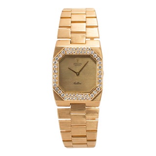 Vintage Ladies Rolex Cellini 27mm X 36mm 4651 Pave Diamond Bezel 18k Gold Watch For Sale
