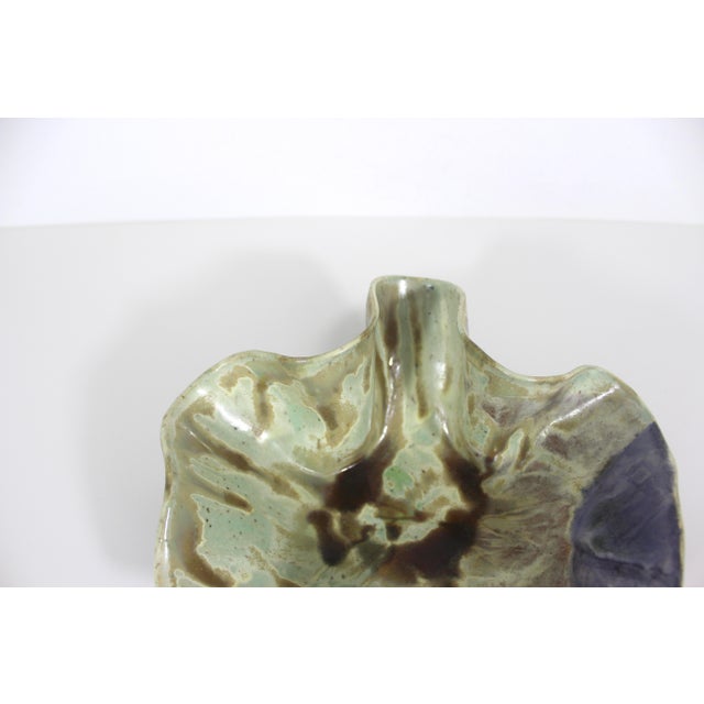Brown Vintage Sculptural Studio Pottery Footed Bowl Organic Ruffled Edge For Sale - Image 8 of 12