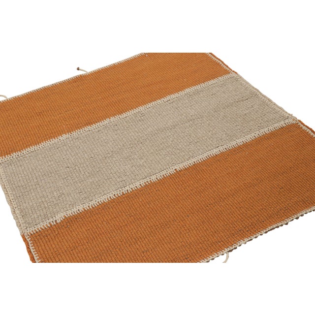 Rug & Kilim Rug & Kilim’s Contemporary Square Kilim in Beige and Orange Stripes For Sale - Image 4 of 7