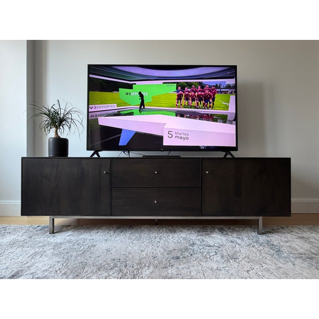 Room & Board Hudson Media Cabinet in excellent condition. Maple wood with charcoal stain finish and a stainless steel...
