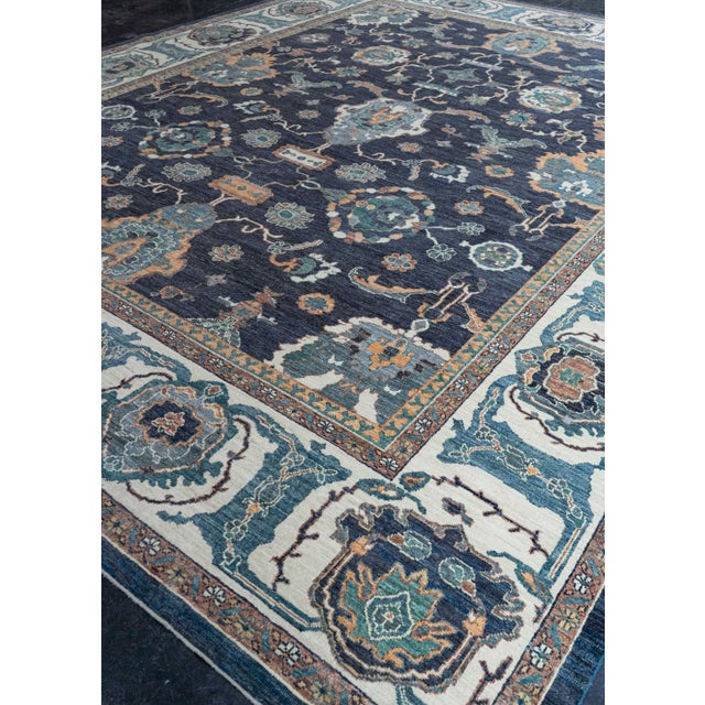Navy Blue Turkish Oushak Antique Look Rug 12'4" x 15'4" #20321 For Sale - Image 8 of 8