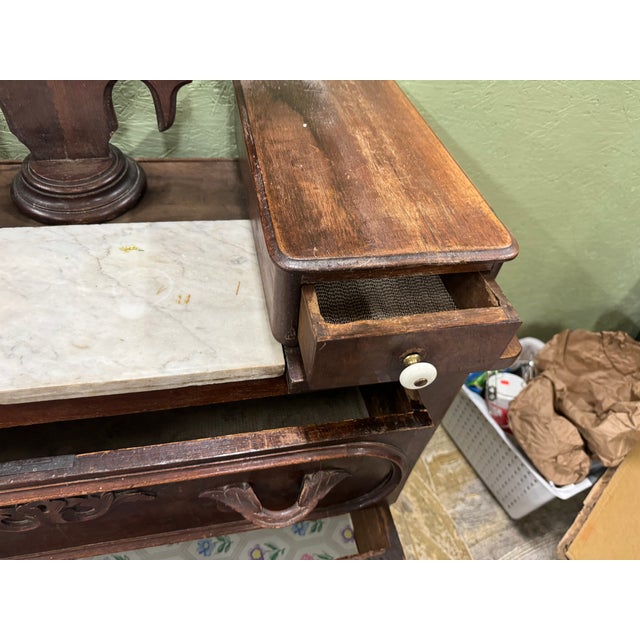 American Antique Victorian Dresser With Marble Insert & Oval Swivel Mirror For Sale - Image 3 of 6