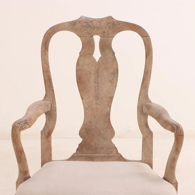 A Pair of Swedish Rococo Carved and Whitewashed Walnut Armchairs C 1940 For Sale - Image 4 of 5