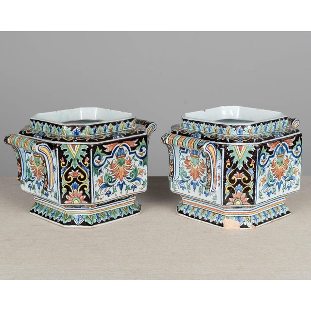 Ceramic 19th Century French Desvres Jardinière and Cachepot Set of 3 For Sale - Image 7 of 17