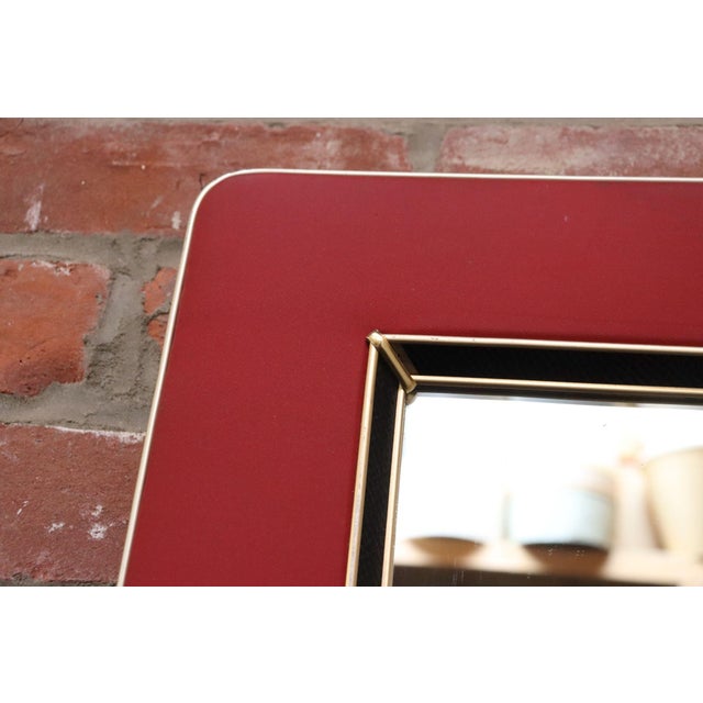 Metal Vintage Umberto Mascagni Upholstered Wall Mirror With Leather and Brass Border For Sale - Image 7 of 18