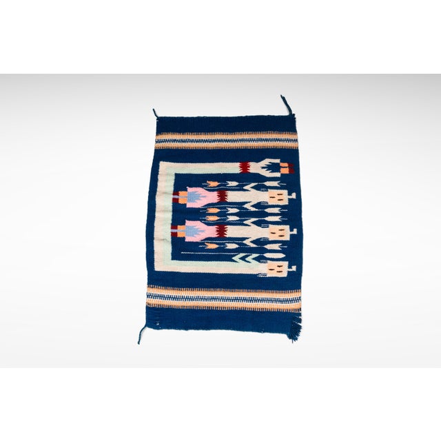 Textile Vintage Native American Navajo Yei Hand-Woven Tapestry Throw Rug Wall Folk Art in Wool, Usa, C. 1970s For Sale - Image 7 of 18