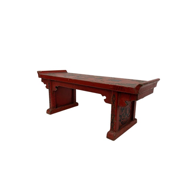 Chinese Distressed Red Treasures Graphic Rectangular Stand Display For Sale - Image 12 of 12