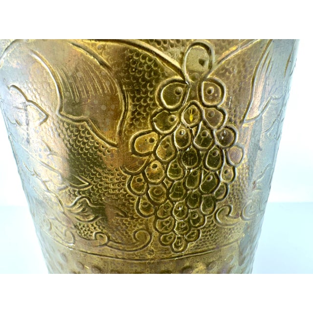 Metal Vintage Hammered Brass Umbrella Stand With Grapevine Motif For Sale - Image 7 of 15
