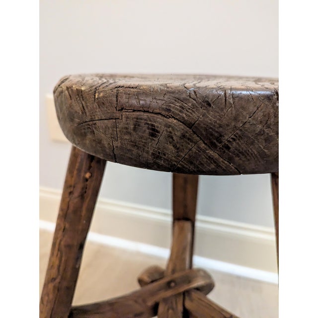 Antique Primitive Chinese Elm Wood Stool - 1920s Wabi-Sabi For Sale - Image 10 of 13
