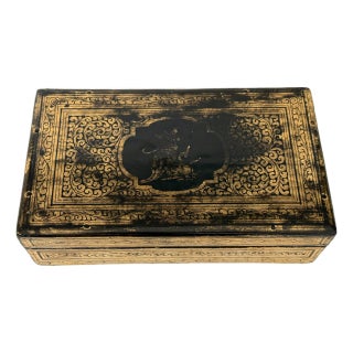 Victorian Era Kashmir Anglo-Indian Hand-Gilt Lacquer Jewelry Box, Circa 1880 For Sale