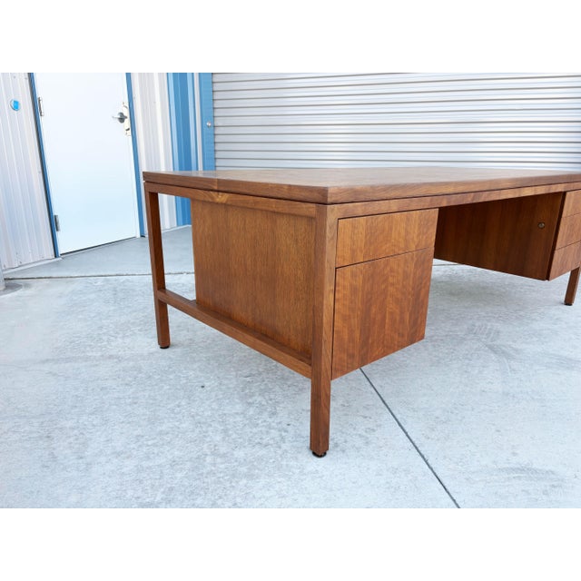 Brown Mid Century Walnut and Burlwood Executive Desk by Hiebert For Sale - Image 8 of 17