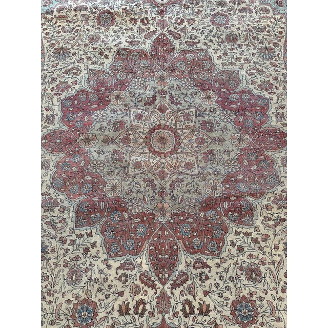 Antique Persian Mohtasham Kashan Carpet, Traditional, Soft, Ivory, Blue, Green For Sale - Image 14 of 18
