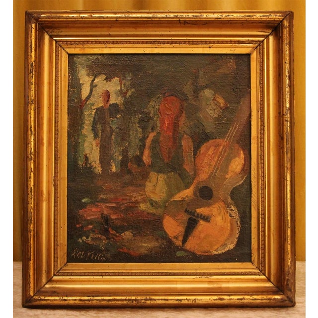 Unknown, Expressionist Figure with Guitar, 1900s-1910s, Oil on Panel, Framed For Sale - Image 7 of 10