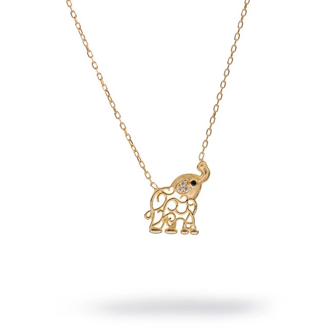 Lucky Charm Filigree Elephant Gold Necklace For Sale - Image 9 of 9