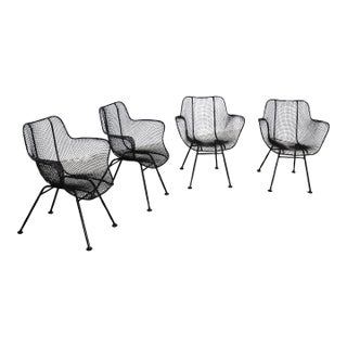 Set of 4 Mid Century Danish Modern Woodard Sculptura Mesh Arm Chairs For Sale