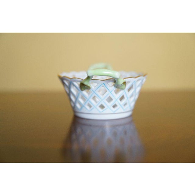 English Vintage Herend Hungary Chinese Flower Openwork Porcelain Basket With Handles For Sale - Image 3 of 5