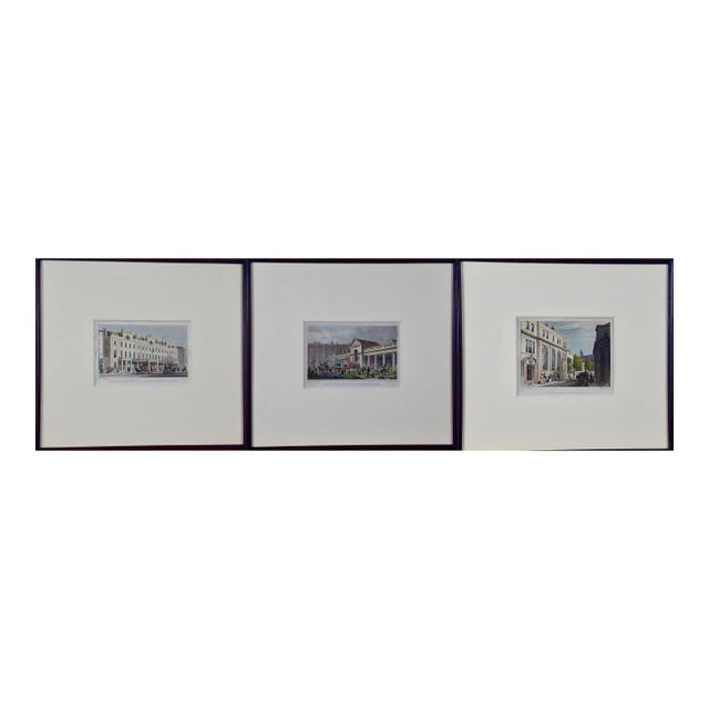 Three 19th C. Hand Colored Engravings of London Architecture by T. Shepherd, 1828 For Sale