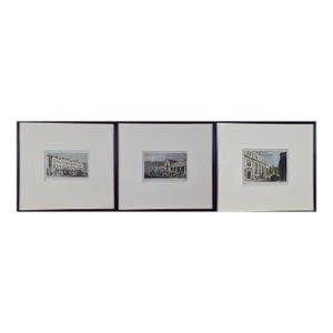 Three 19th C. Hand Colored Engravings of London Architecture by T. Shepherd, 1828