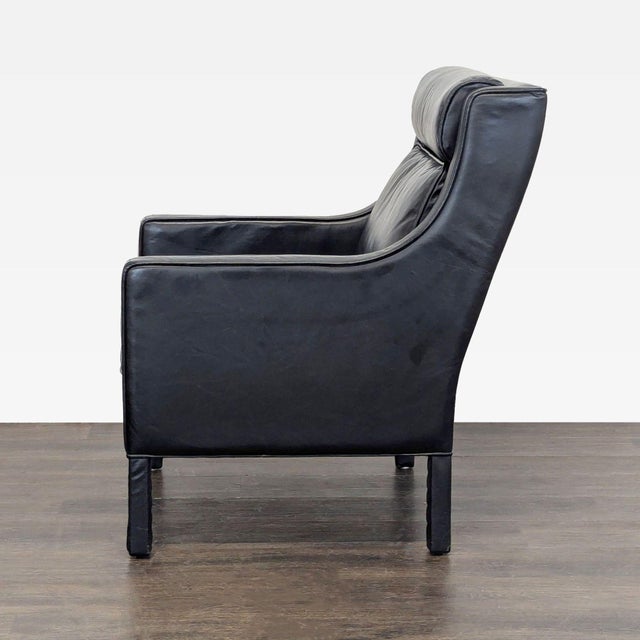Modern Restoration Hardware Madsen Black Leather Lounge Chair For Sale - Image 3 of 10
