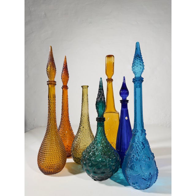 A Symphony of Saturated Light attributed to Empoli Genie Bottles, 1960s, Set of 7 For Sale - Image 9 of 13
