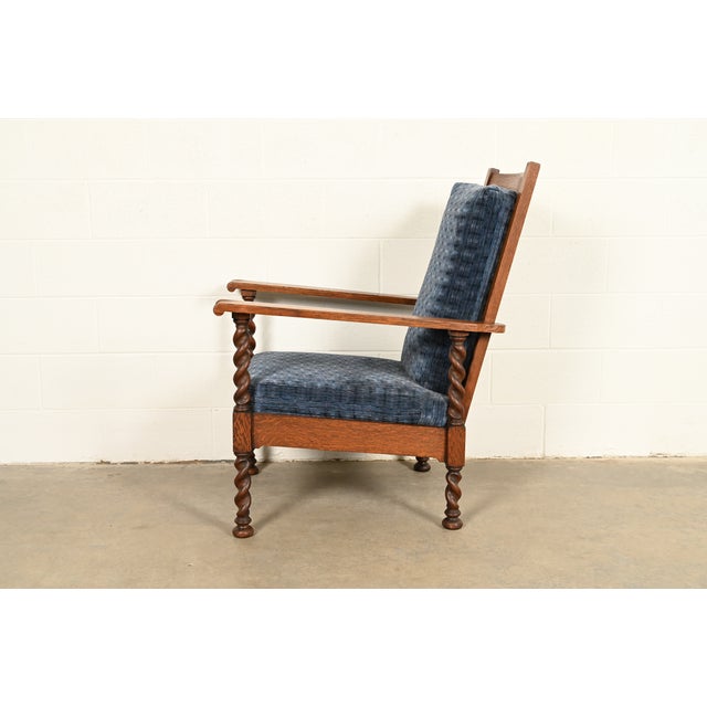 Stickley Brothers Antique Arts & Crafts Carved Oak Barley Twist Lounge Chair, Circa 1920s For Sale - Image 10 of 14