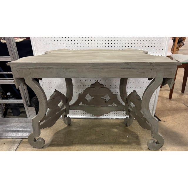 Wood Boho Chic Painted Decorator Carved Console Table For Sale - Image 7 of 12