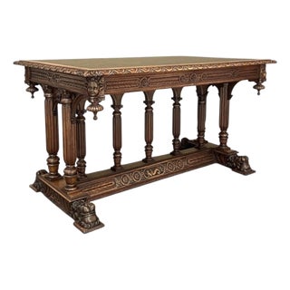 19th Century Napoleon III Walnut Partner's Desk With Faux Leather For Sale
