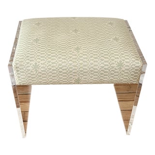 Interlude Aiden Acrylic Stool Upholstered in Quadrille Fabric For Sale