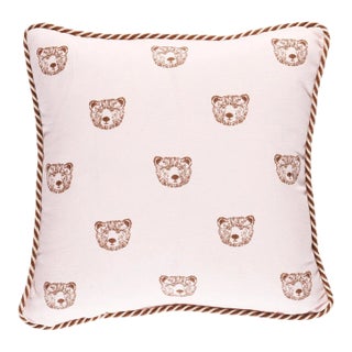 Schumacher x Marie-Chantal Bear Print 14" Pillow in Blush For Sale