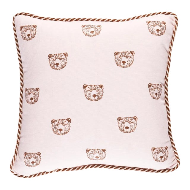 Schumacher x Marie-Chantal Bear Print 14" Pillow in Blush For Sale